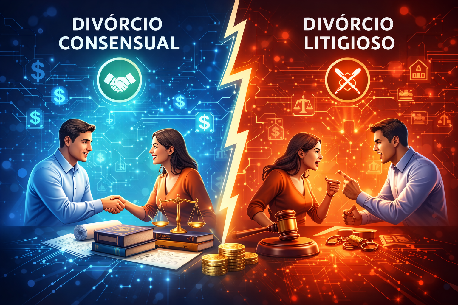 Divórcio consensual x litigioso: diferenças, custos e qual escolher
